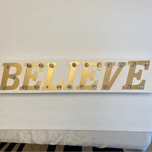 BELIEVE WOODEN SIGN LIGHT UP LETTERS DECORATIVE SIGN 3 AAA BATTERIES 22”x5”